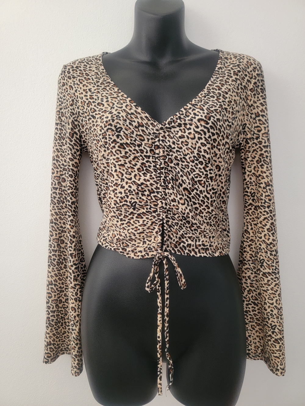 Leopard Print V-Neck Tie-Front Women's Top